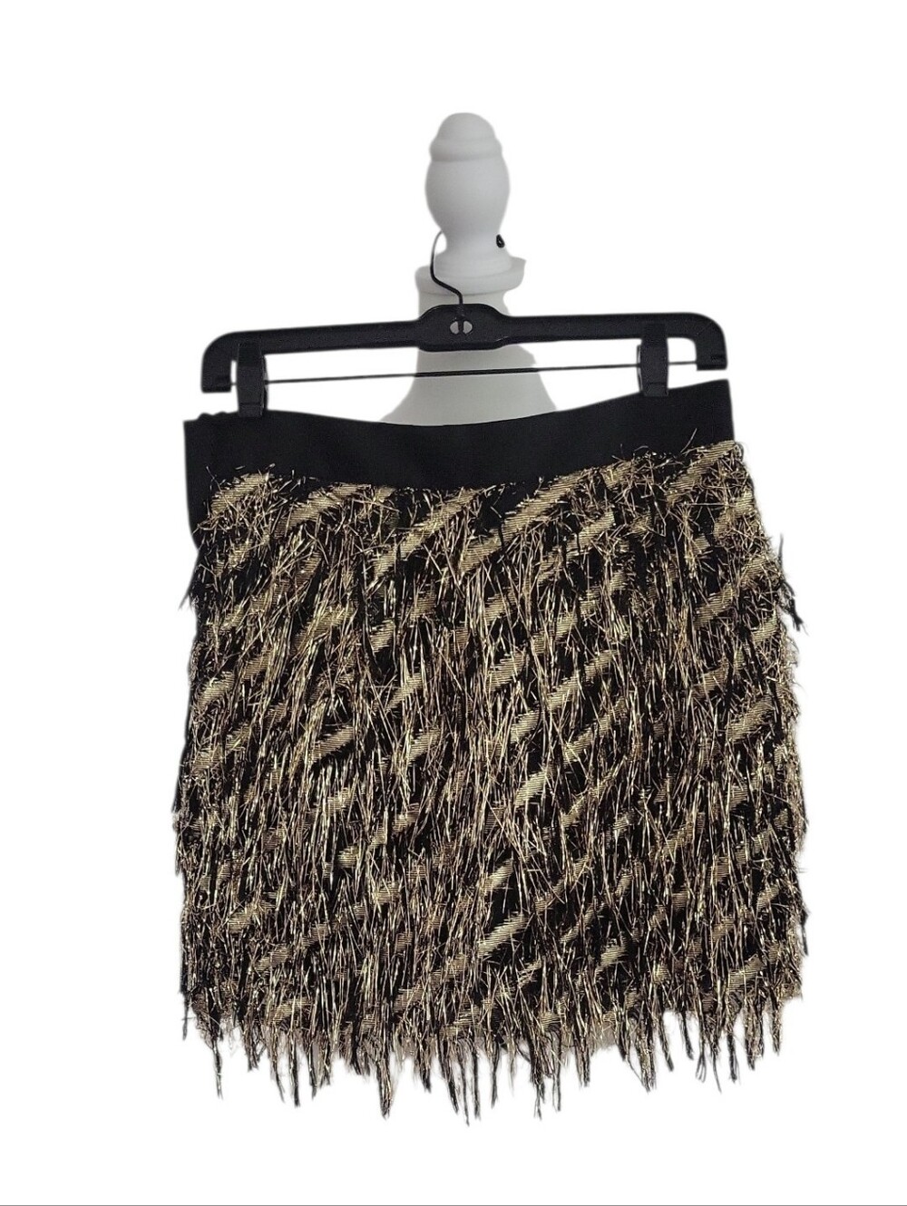 Milly Black and Gold Metallic Fringe Mini Skirt Size 4